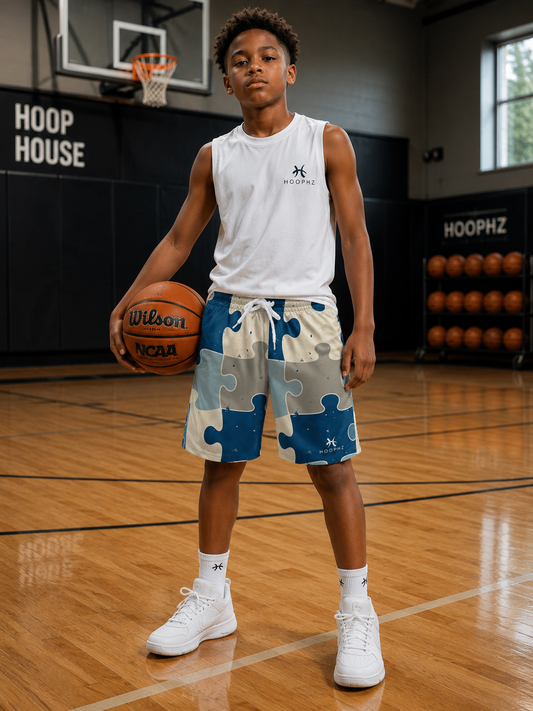 PUZZLE Print Youth Basketball Shorts