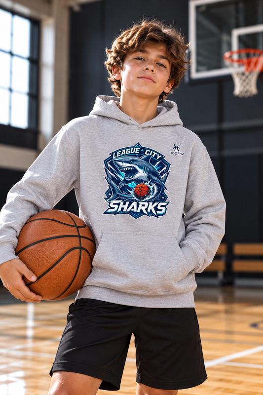 League City Sharks Youth Basketball Hoodie β Shark Mode