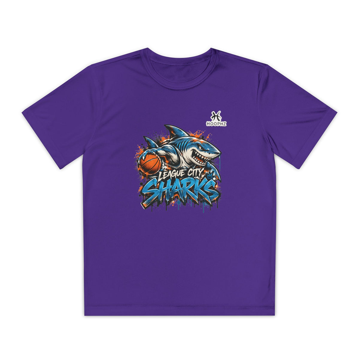 League City Sharks Youth Performance Basketball T-Shirt – Shark Attack