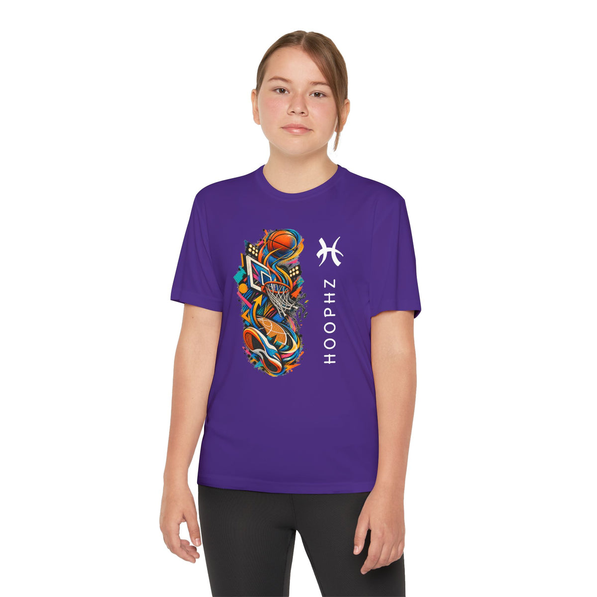 Youth Basketball Tee — Colorful Hoops Graphic “HOOPHZ”