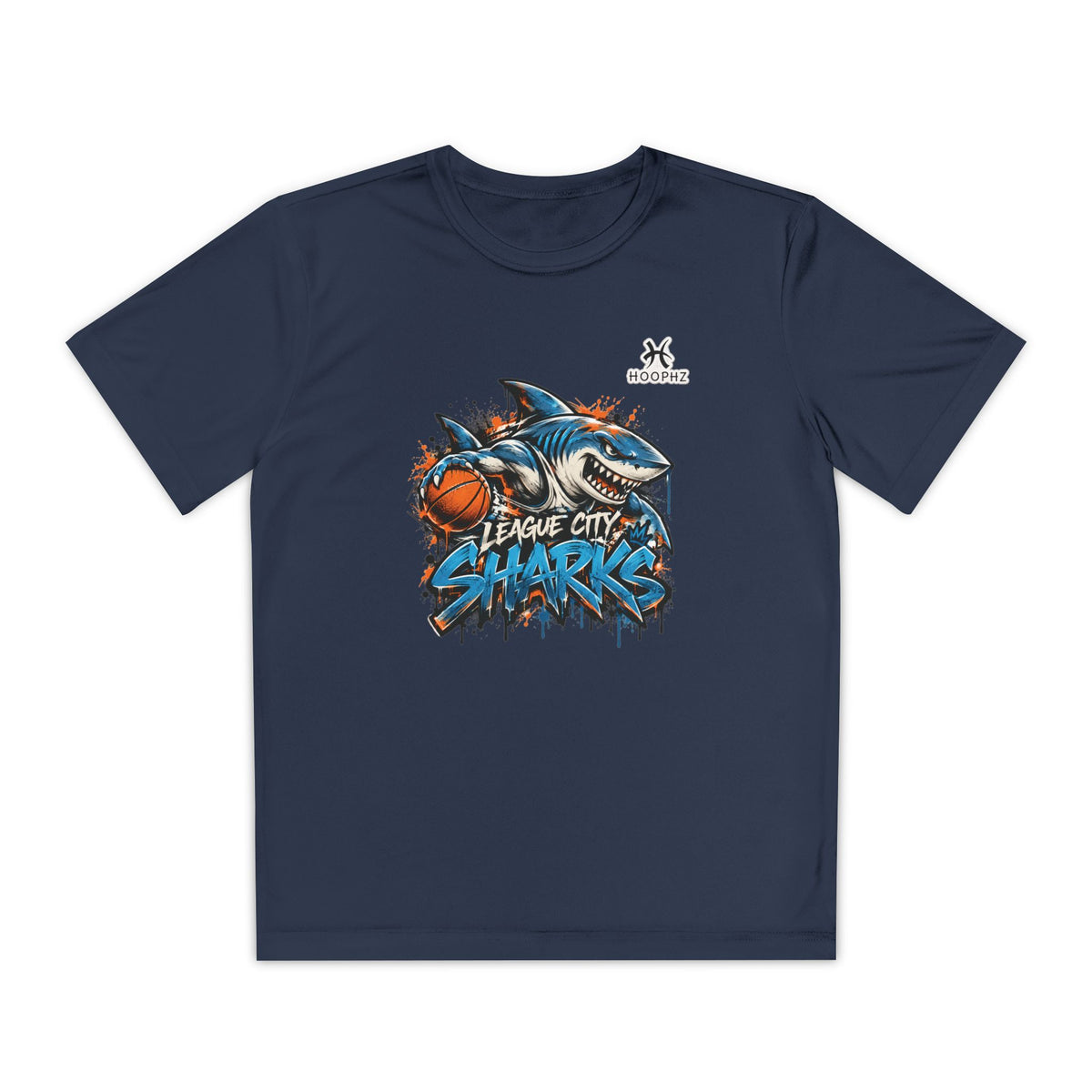 League City Sharks Youth Performance Basketball T-Shirt – Shark Attack