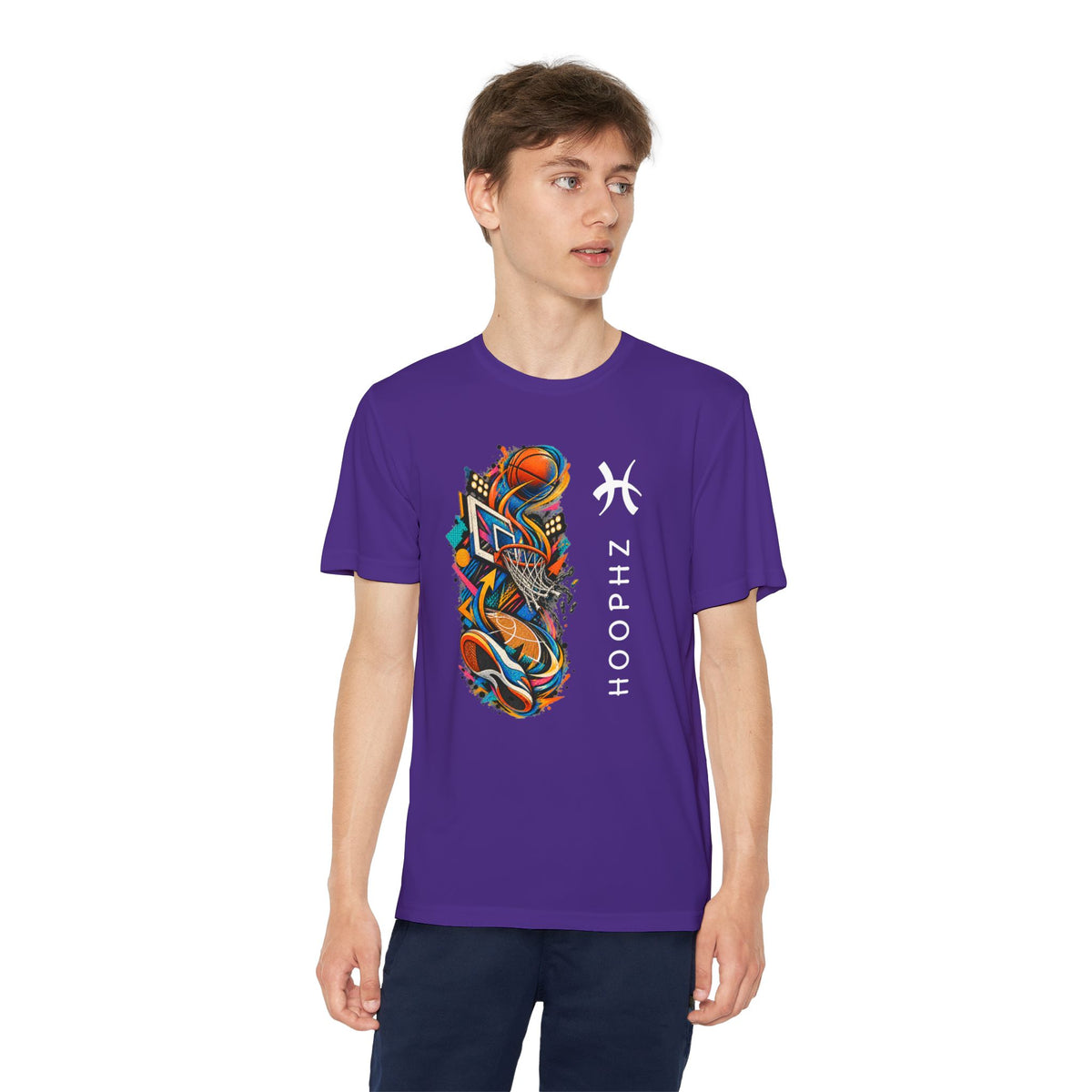 Youth Basketball Tee — Colorful Hoops Graphic “HOOPHZ”