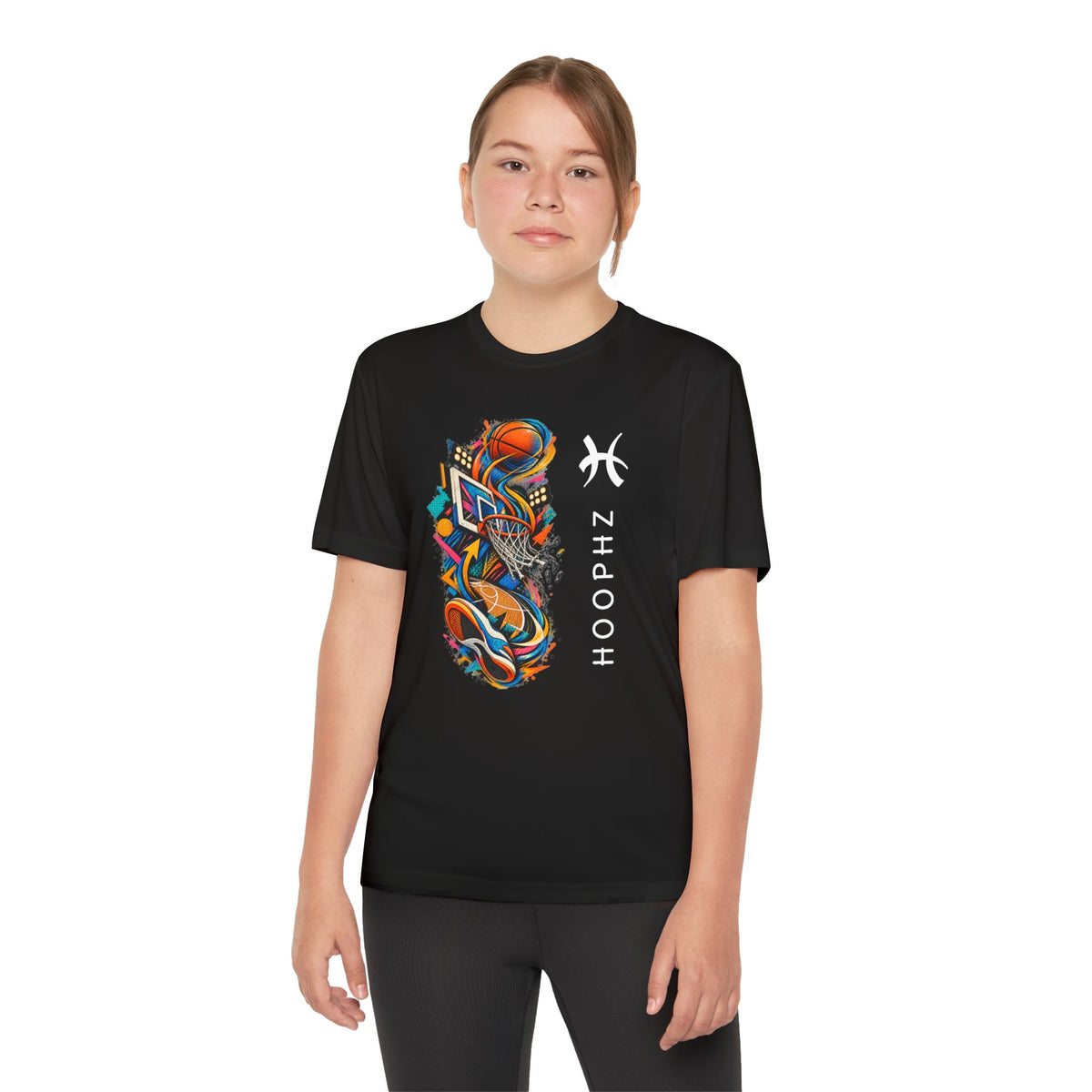 Youth Basketball Tee — Colorful Hoops Graphic “HOOPHZ”