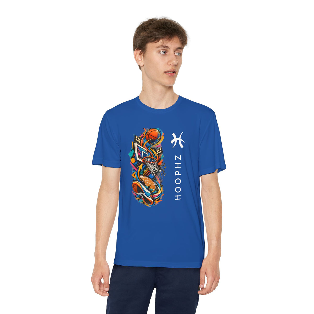 Youth Basketball Tee — Colorful Hoops Graphic “HOOPHZ”
