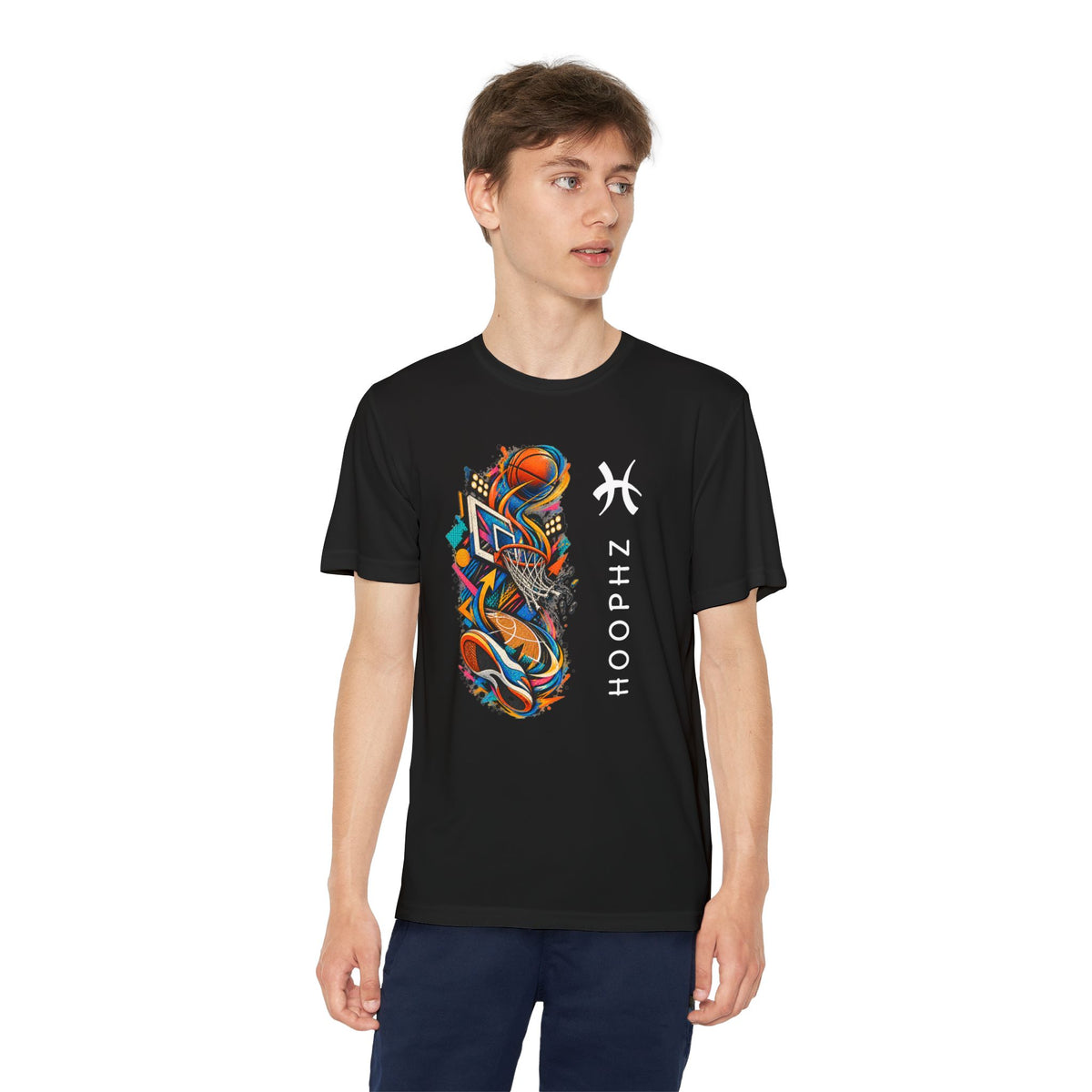 Youth Basketball Tee — Colorful Hoops Graphic “HOOPHZ”