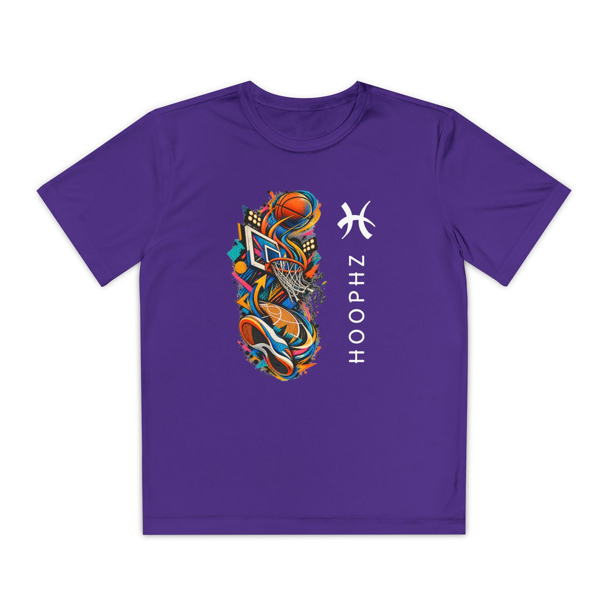 Youth Basketball Tee — Colorful Hoops Graphic “HOOPHZ”