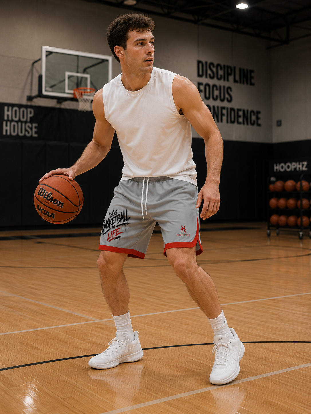 Basketball Is Life Grey & Red Basketball Shorts