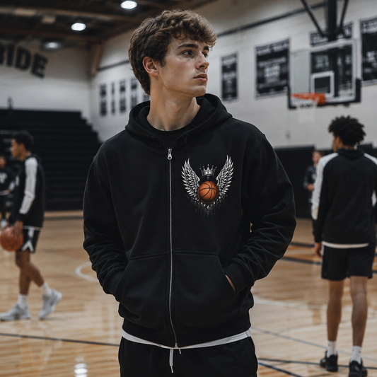 Crowned Wings Basketball Zip-Up Hoodie