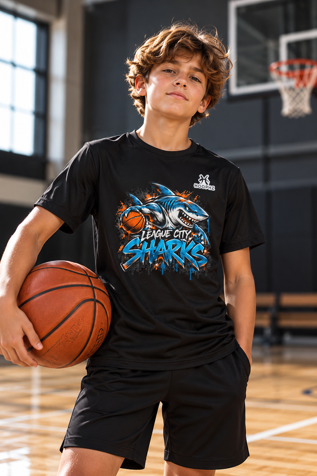 League City Sharks Youth Performance Basketball T-Shirt – Shark Attack