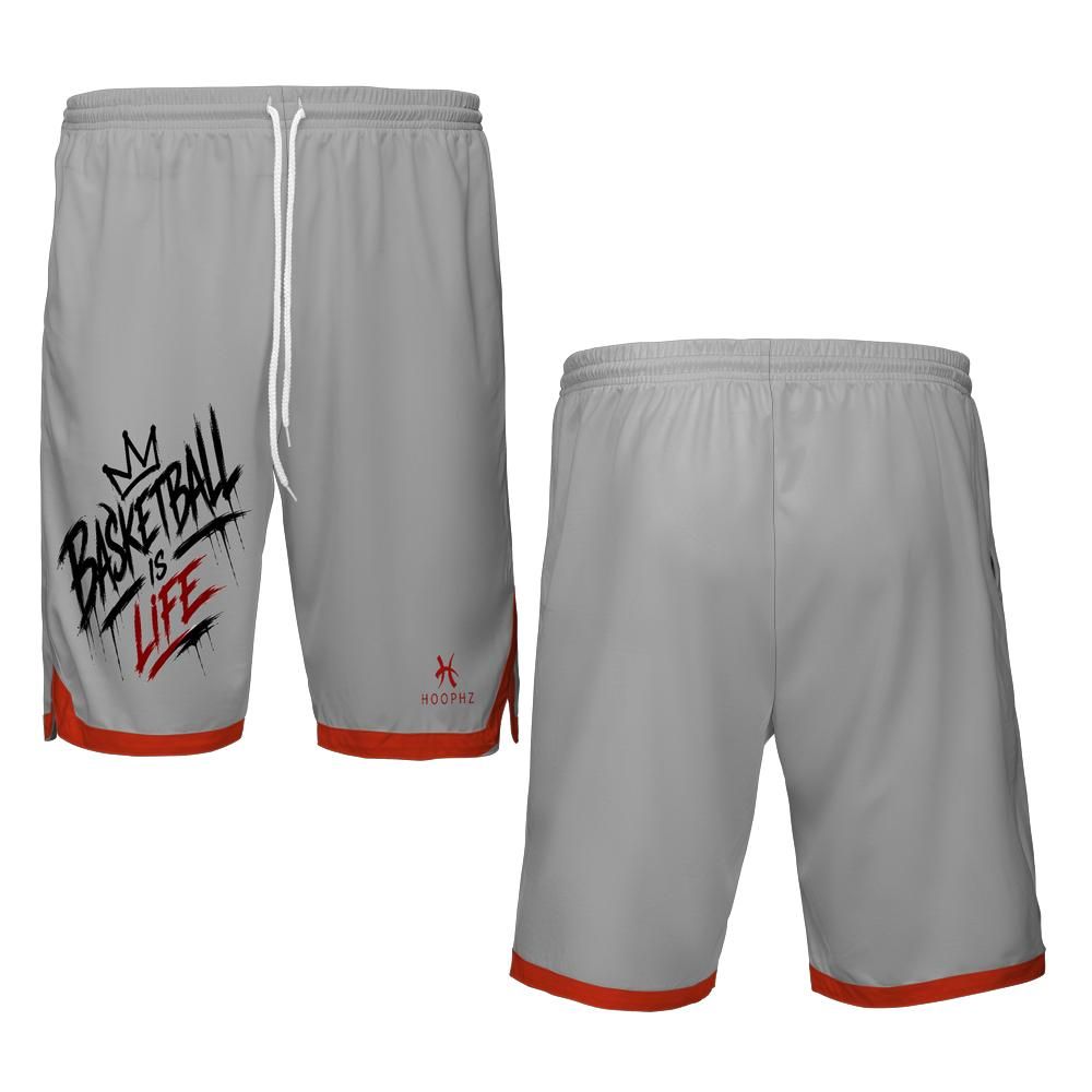 Basketball Is Life Grey & Red Basketball Shorts