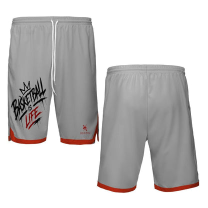 Basketball Is Life Grey & Red Basketball Shorts