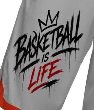 Basketball Is Life Grey & Red Basketball Shorts